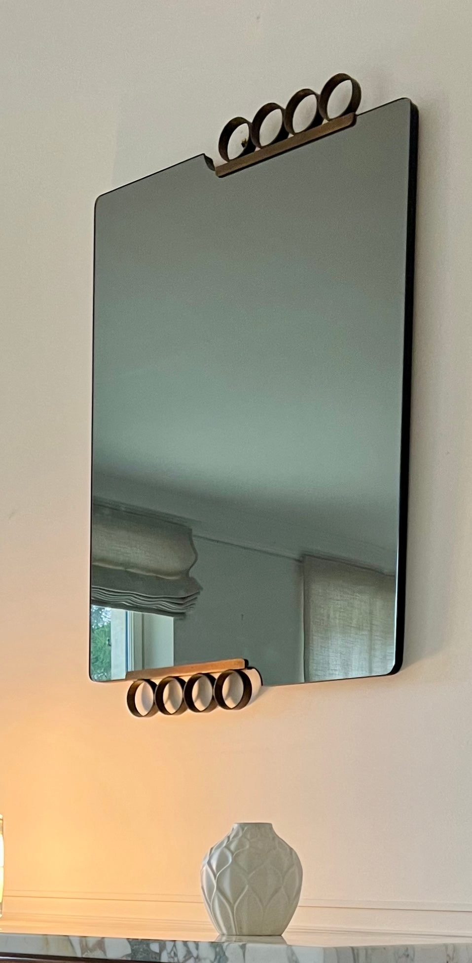 Italian Brass Smoked Grey Mirror, Italian Design Manufacture by Modernindustria, 1970s